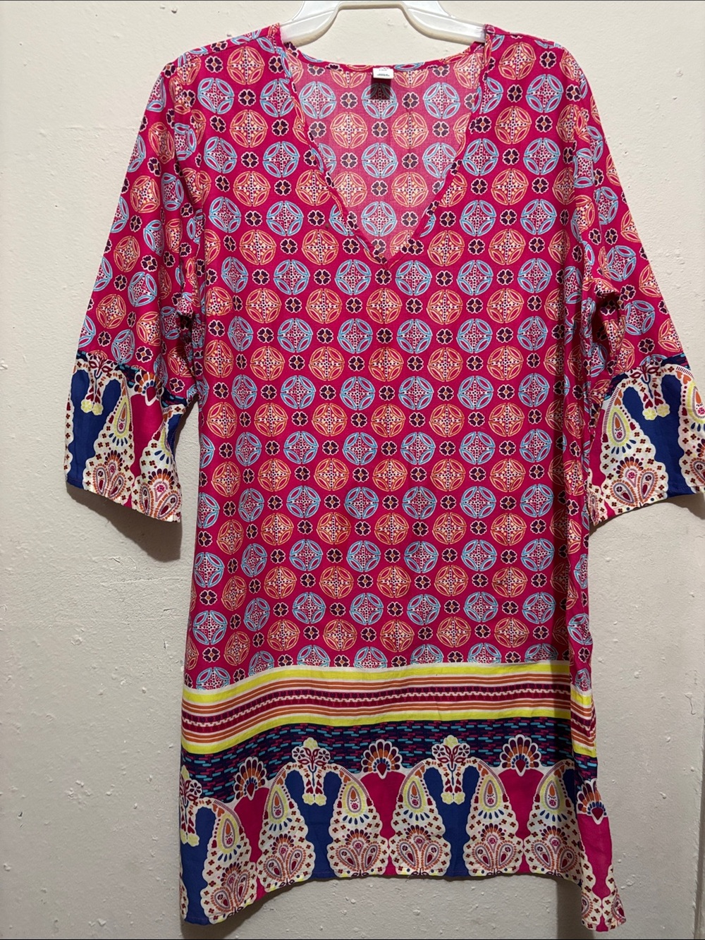 Old Navy Fuchsia & Navy Printed V-Neck Tunic